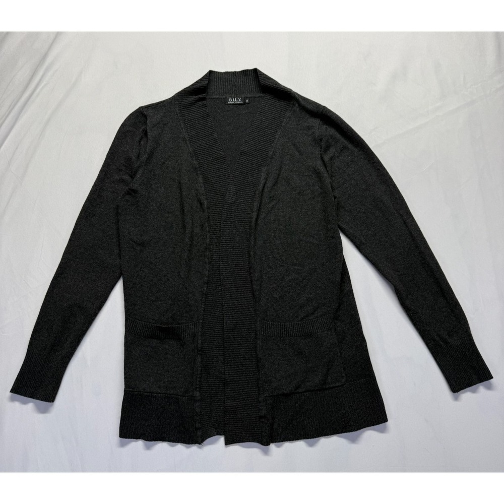 B.I.L.Y. Cardigan Sweater Womens XL Charcoal‎ Gray Ribbed Tight Knit Open Front